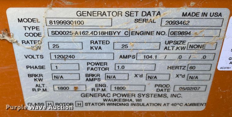 image for item IG9813 Generac 8199930100 generator