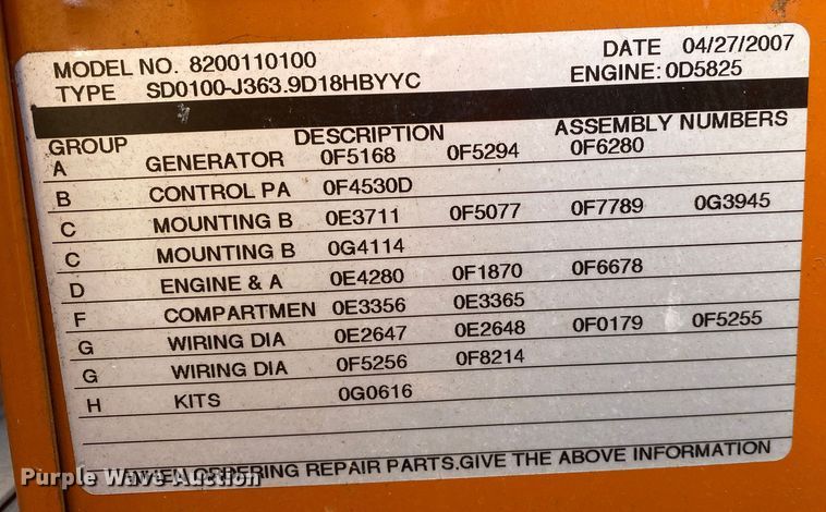 image for item IG9814 2007 Generac 8200110100 generator