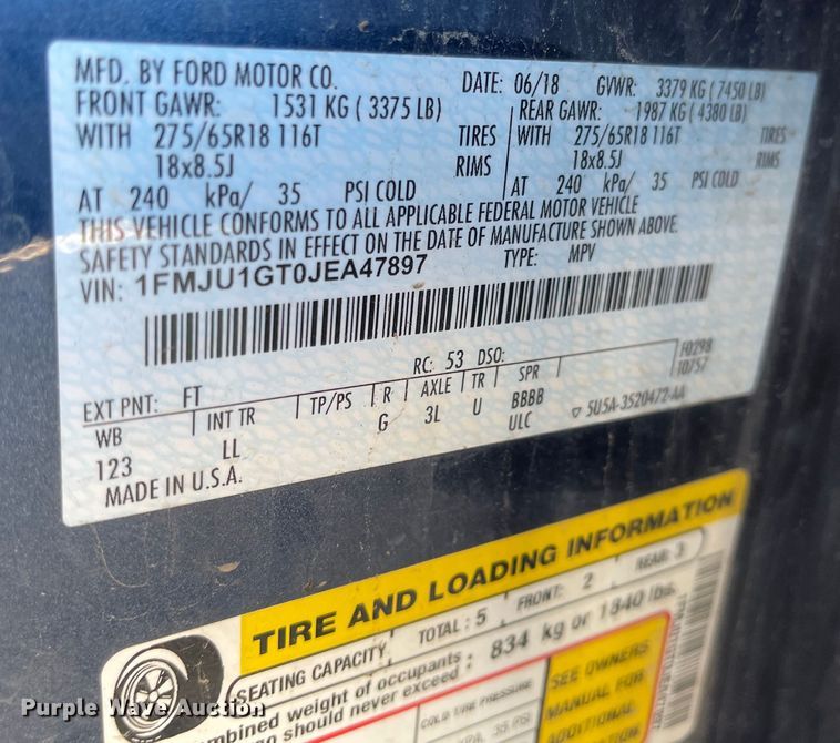 image for item JD9842 2018 Ford Expedition  SUV