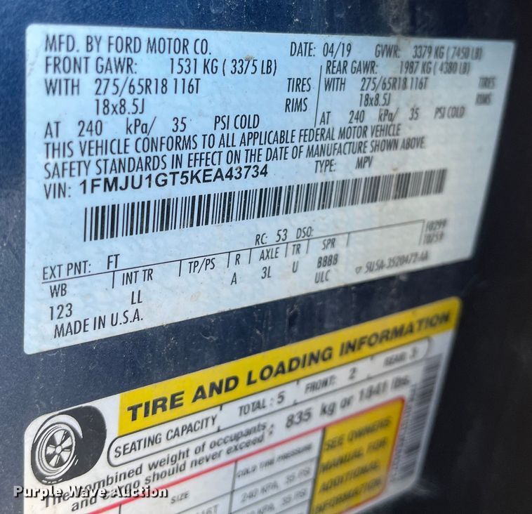 image for item JD9843 2019 Ford Expedition  SUV