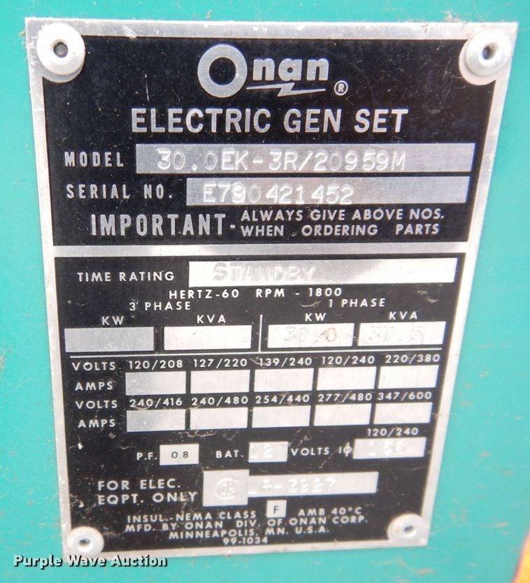 image for item JK9007 Onan 30.0EK-3R/20959M  generator