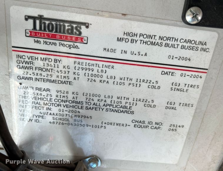 image for item KF9807 2005 Thomas  school bus