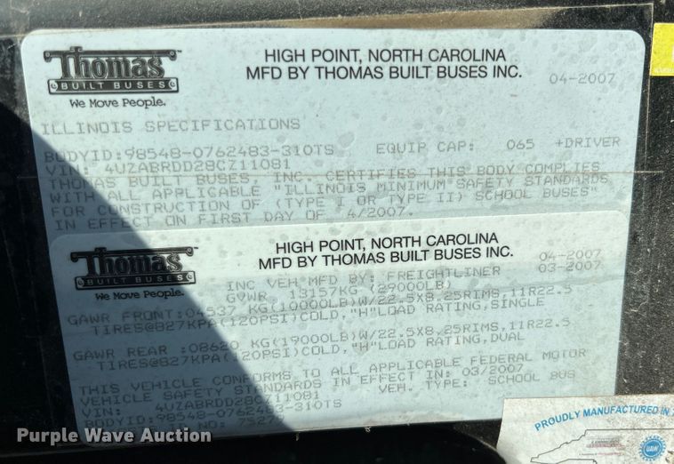 image for item KF9808 2008 Thomas  school bus