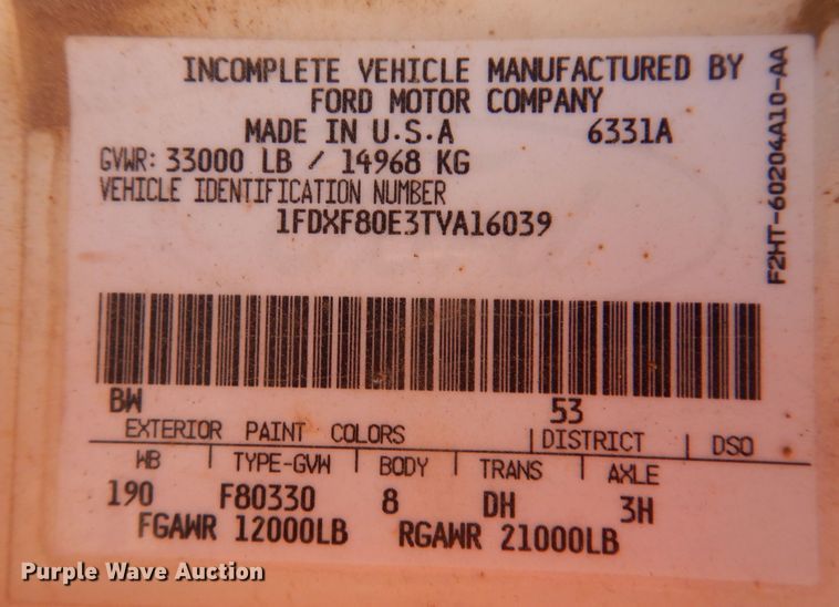 image for item KW9306 1996 Ford F800  dump truck