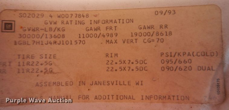 image for item KW9307 1994 Chevrolet Kodiak  dump truck