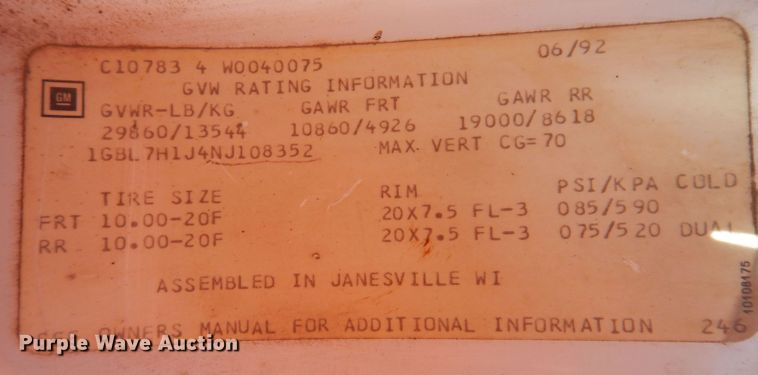 image for item KW9309 1992 GMC Kodiak  dump truck