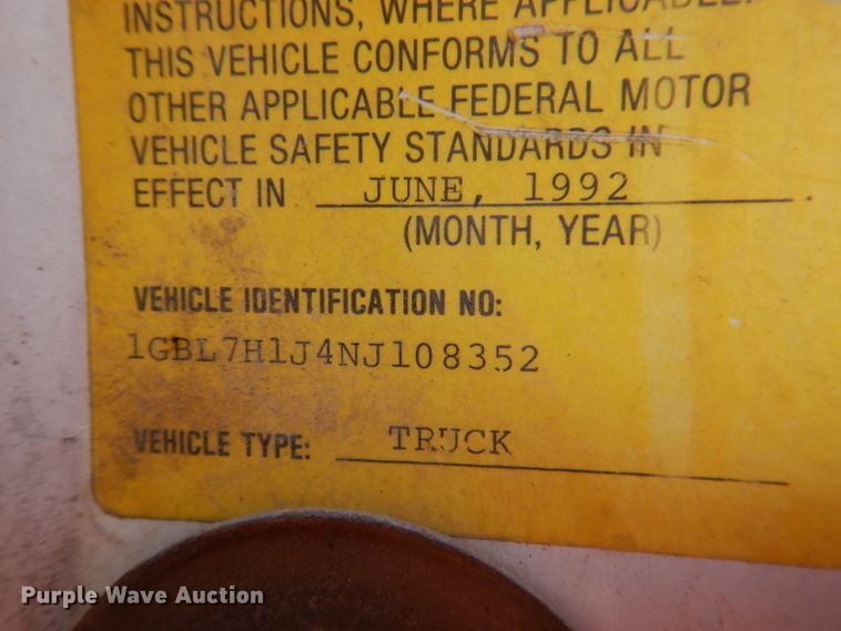 image for item KW9309 1992 GMC Kodiak  dump truck