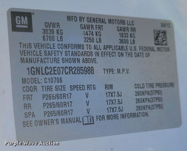 image for item LG9333 2012 Chevrolet Tahoe Police  SUV