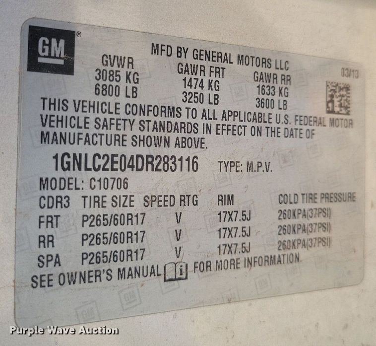 image for item LG9336 2013 Chevrolet Tahoe Police  SUV