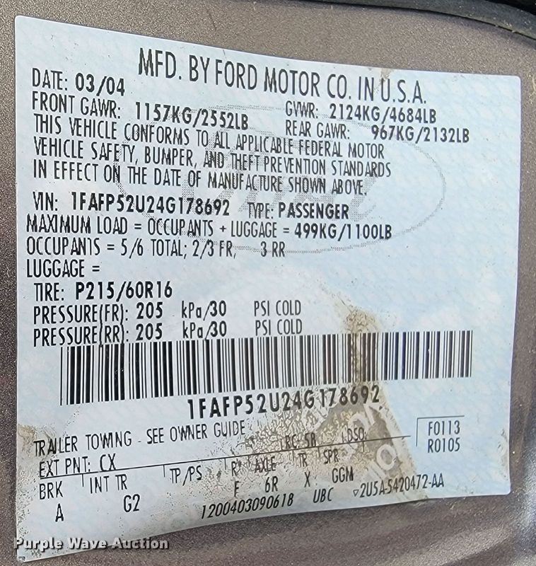 image for item LL9692 2004 Ford Taurus LX