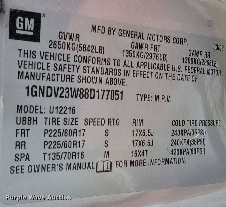 image for item LL9699 2008 Chevrolet Uplander LS  van