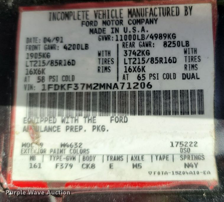 image for item LN9719 1991 Ford F350  ambulance