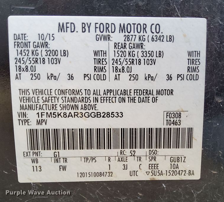 image for item MH9854 2016 Ford Explorer Police Interceptor SUV