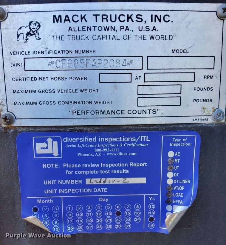 image for item MH9862 1979 Mack 75 ladder fire truck