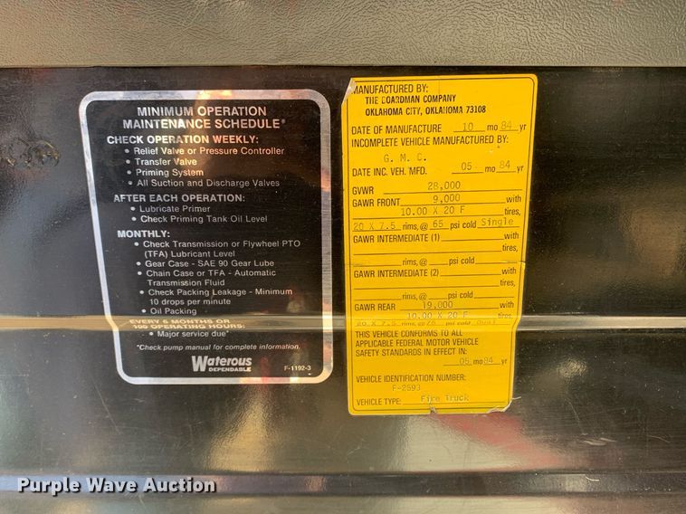 image for item MH9868 1984 GMC C7000  pumper fire truck