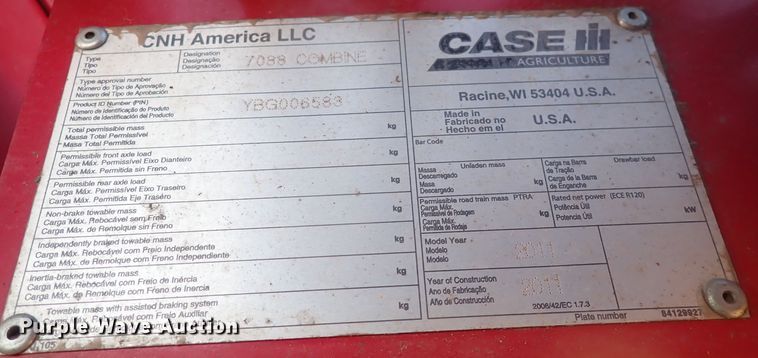 image for item DQ4995 2011 Case IH 7088 Axial-Flow  combine