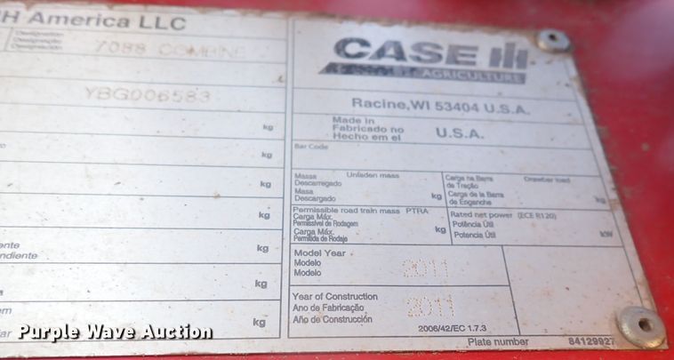 image for item DQ4995 2011 Case IH 7088 Axial-Flow  combine