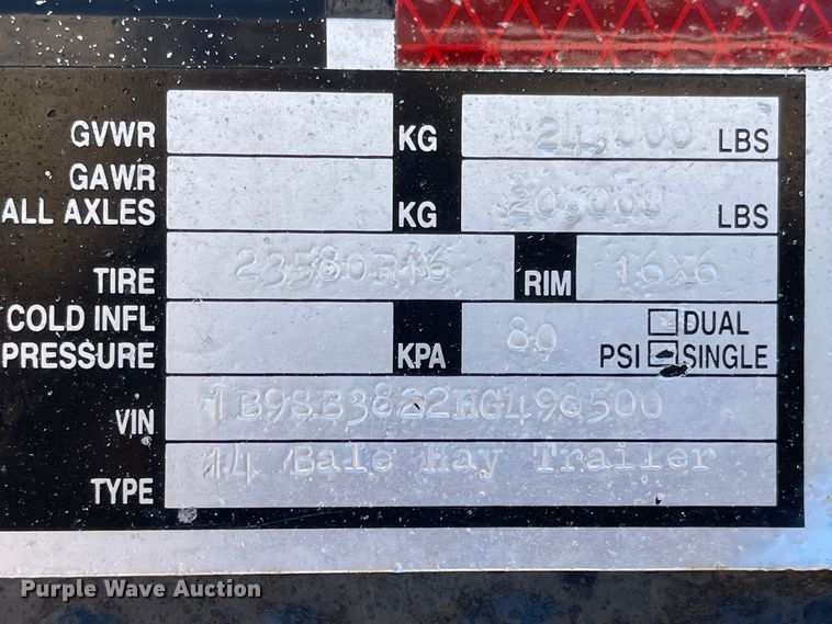 image for item JD9853 2017 Better Built  hay bale trailer