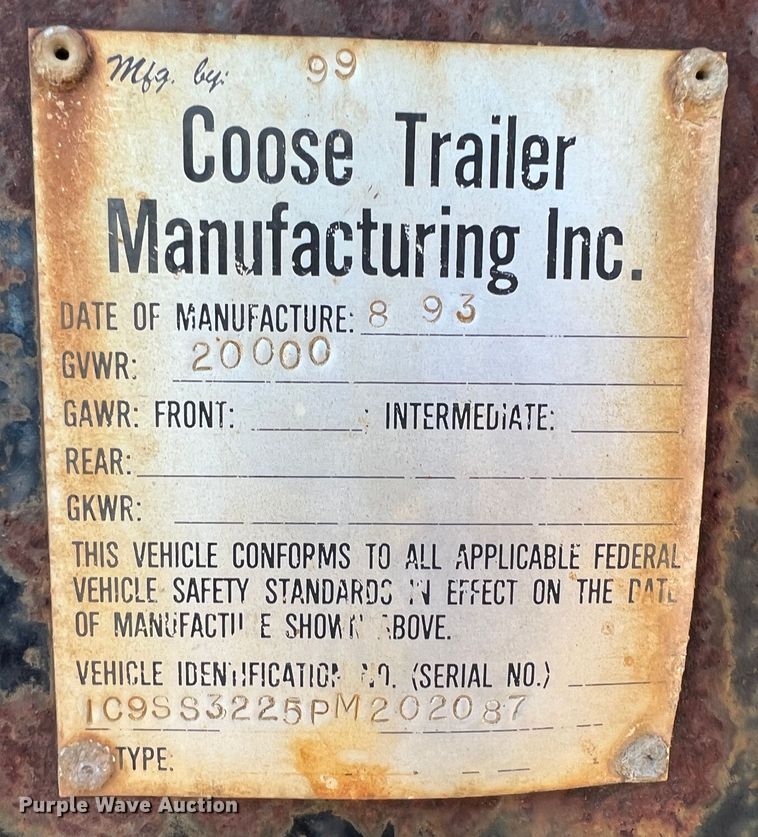 image for item KF9816 1993 Coose  livestock trailer