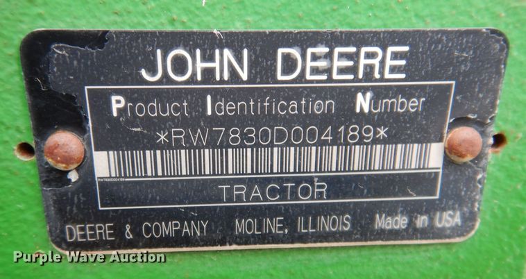 image for item KW9699 2007 John Deere 7830  MFWD tractor
