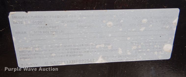 image for item MT9842 2011 Behnke  cone bottom nurse tank trailer