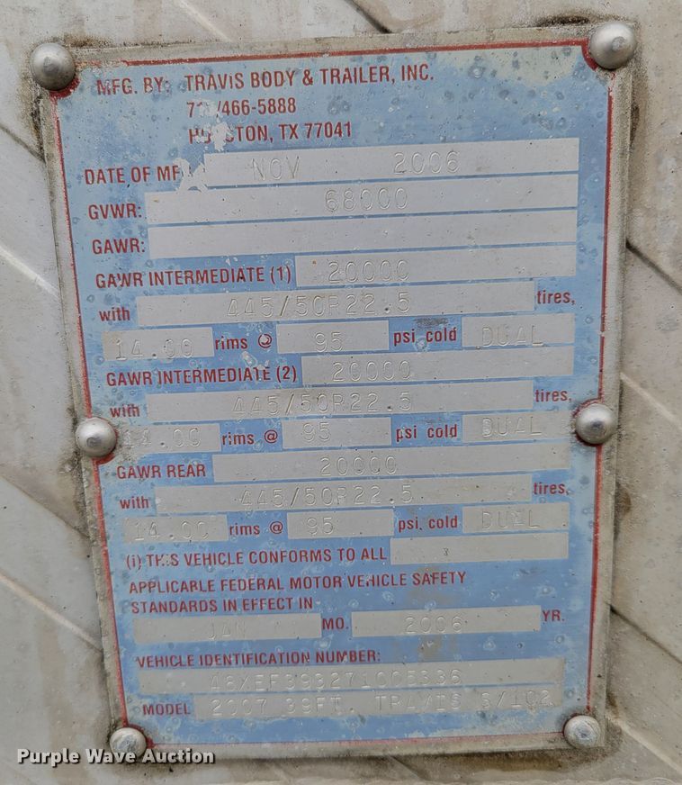 image for item DM8110 2007 Travis  bottom dump trailer