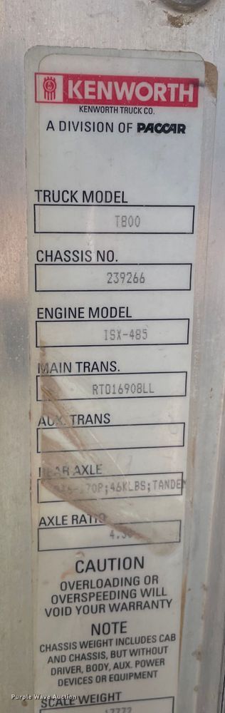 image for item DN4498 2009 Kenworth T800  vacuum truck