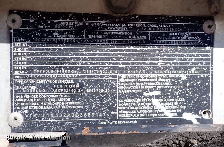 image for item DN6921 2012 Transcraft Benson ASDF53102-2  drop deck trailer