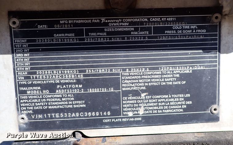 image for item DN6922 2012 Transcraft Benson ASDF53102-2  drop deck trailer