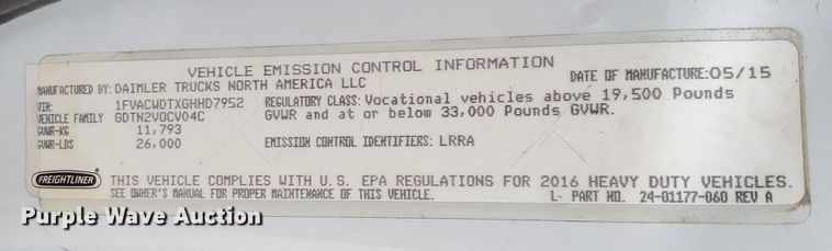 image for item DN6941 2016 Freightliner Business Class M2 106  truck cab and chassis