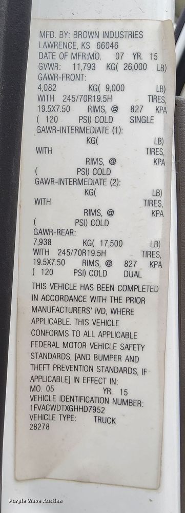 image for item DN6941 2016 Freightliner Business Class M2 106  truck cab and chassis