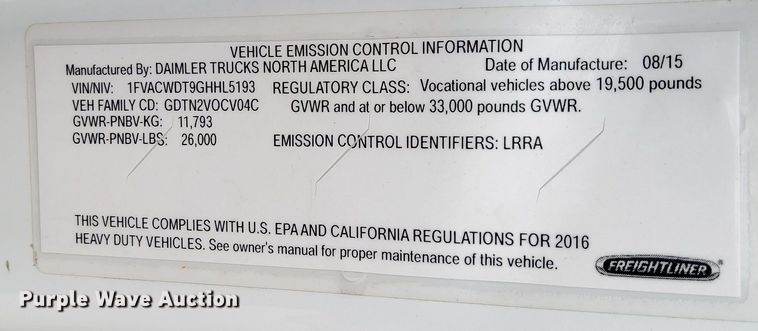 image for item DN6942 2016 Freightliner M2106  box truck