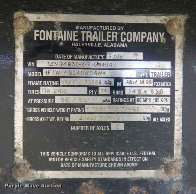 image for item DP0401 2007 Fontaine 1FTW-7-8048WSAWK  flatbed trailer