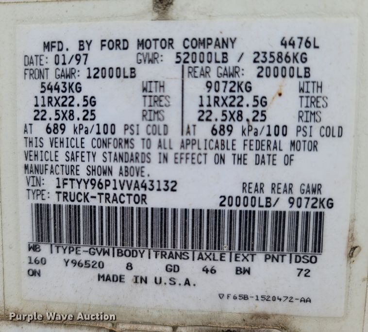 image for item DR3358 1997 Ford Aeromax L9000  semi truck