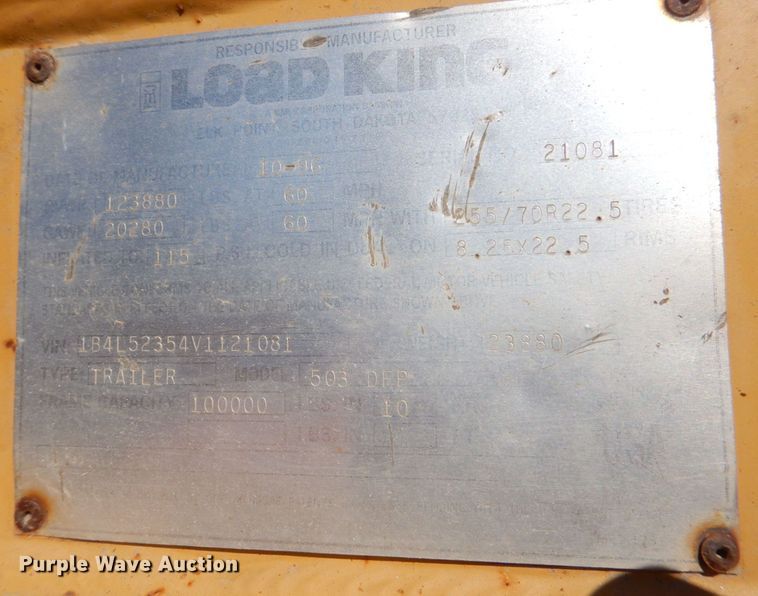 image for item DS8246 1997 Load King 503 DFP  lowboy equipment trailer