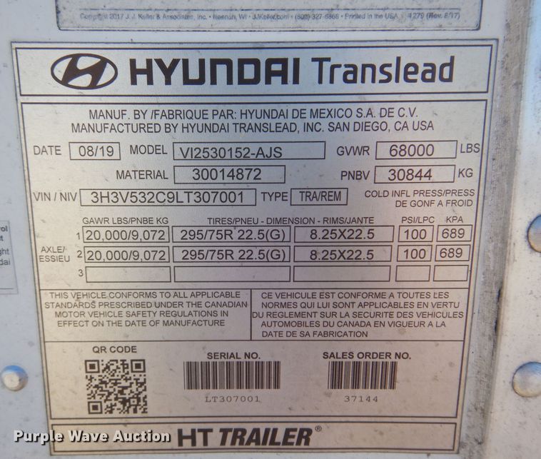 image for item JJ9657 2020 Hyundai Translead  dry van trailer