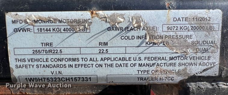 image for item KF9848 2013 Wally-Mo H-7CC  car carrier