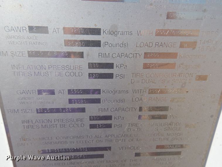 image for item KJ9022 2011 Wilkens 0K2HA32VCFSA  walking floor trailer