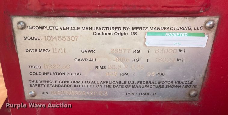 image for item KJ9770 2011 Mertz  oilfield trailer