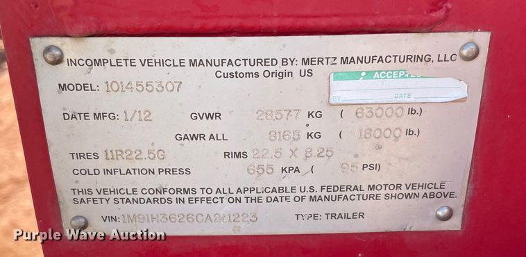 image for item KJ9772 2012 Mertz 101455307  oilfield trailer