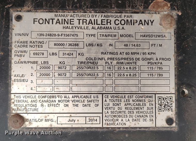 image for item LK9315 2015 Fontaine HAVSD12WSA  drop deck trailer
