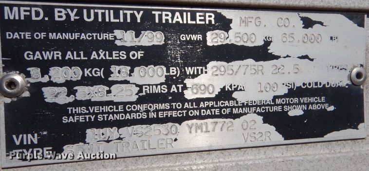 image for item LU9653 2000 Utility Trailers VS2R  refrigerated van trailer