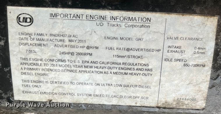 image for item MR9961 2012 UD Nissan UD2600  truck cab and chassis