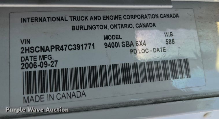 image for item MS9005 2007 International 9400i  semi truck