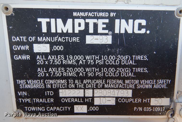 image for item MT9801 1993 Timpte Super Hopper  grain trailer
