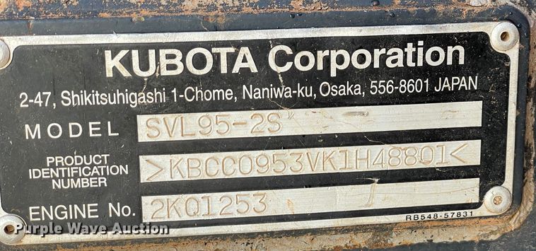 image for item DL0733 2019 Kubota SVL95-2S tracked skid steer loader
