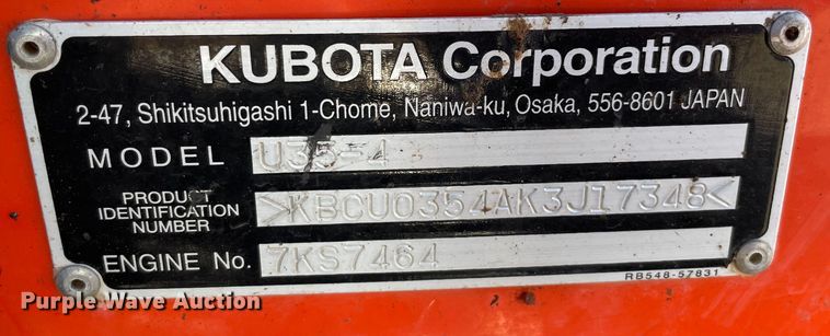 image for item DL0739 2019 Kubota U35-4 mini excavator