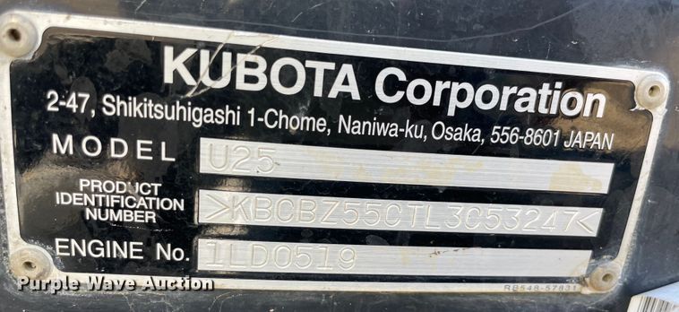 image for item DL0741 2020 Kubota U25 mini excavator