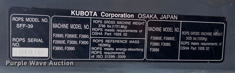 image for item DN7506 2017 Kubota F3990  lawn mower