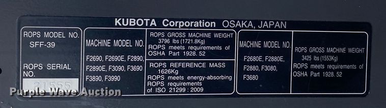 image for item DN7507 2017 Kubota F3990  lawn mower